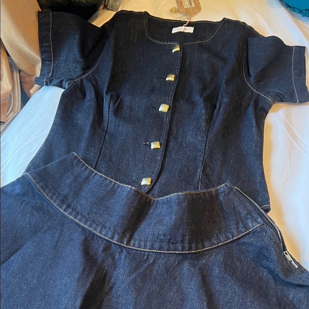 Meshki Dark Blue Denim Mini Skirt Set